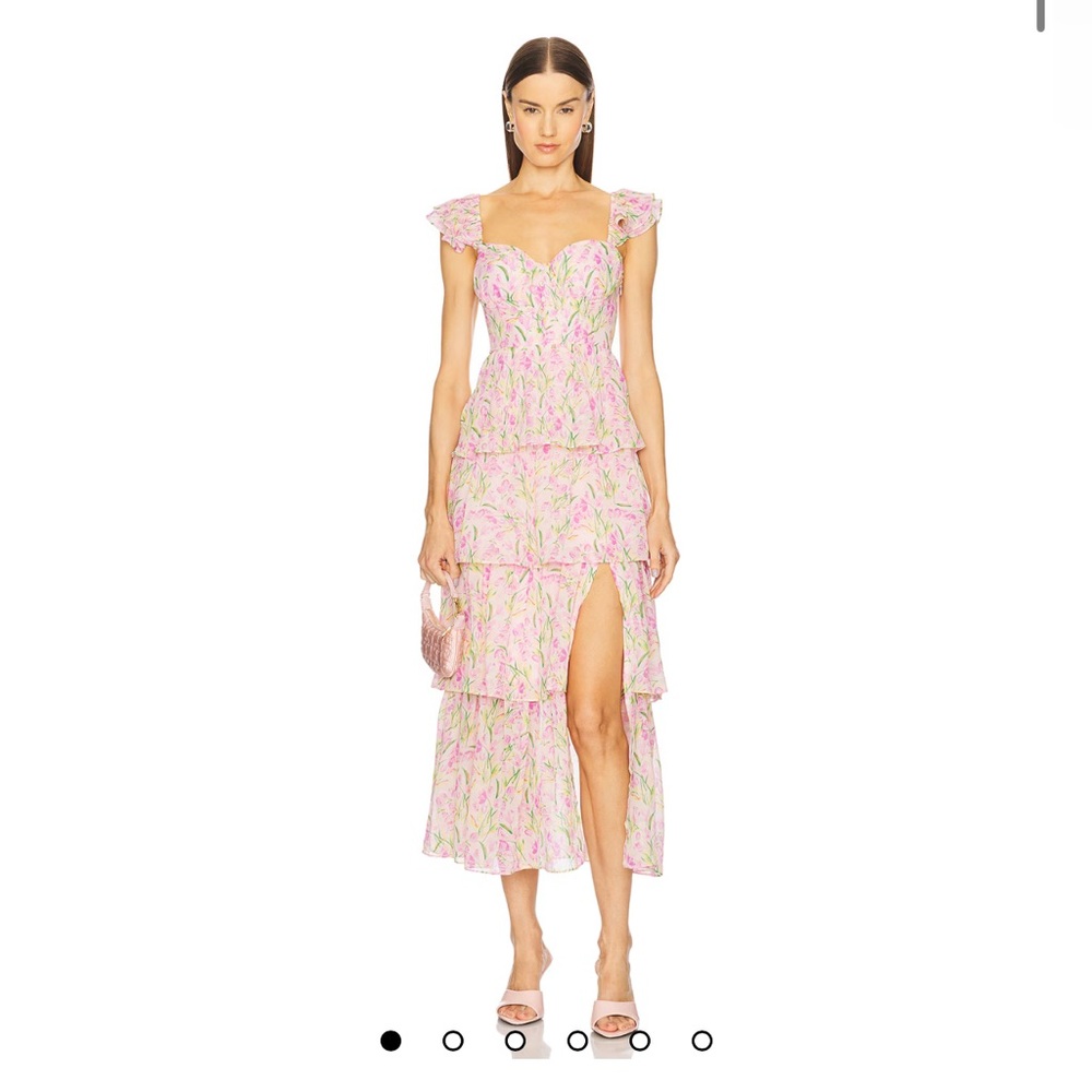 NWT Astr Pink Floral Ruffled Tiered Midi Dress Size Small